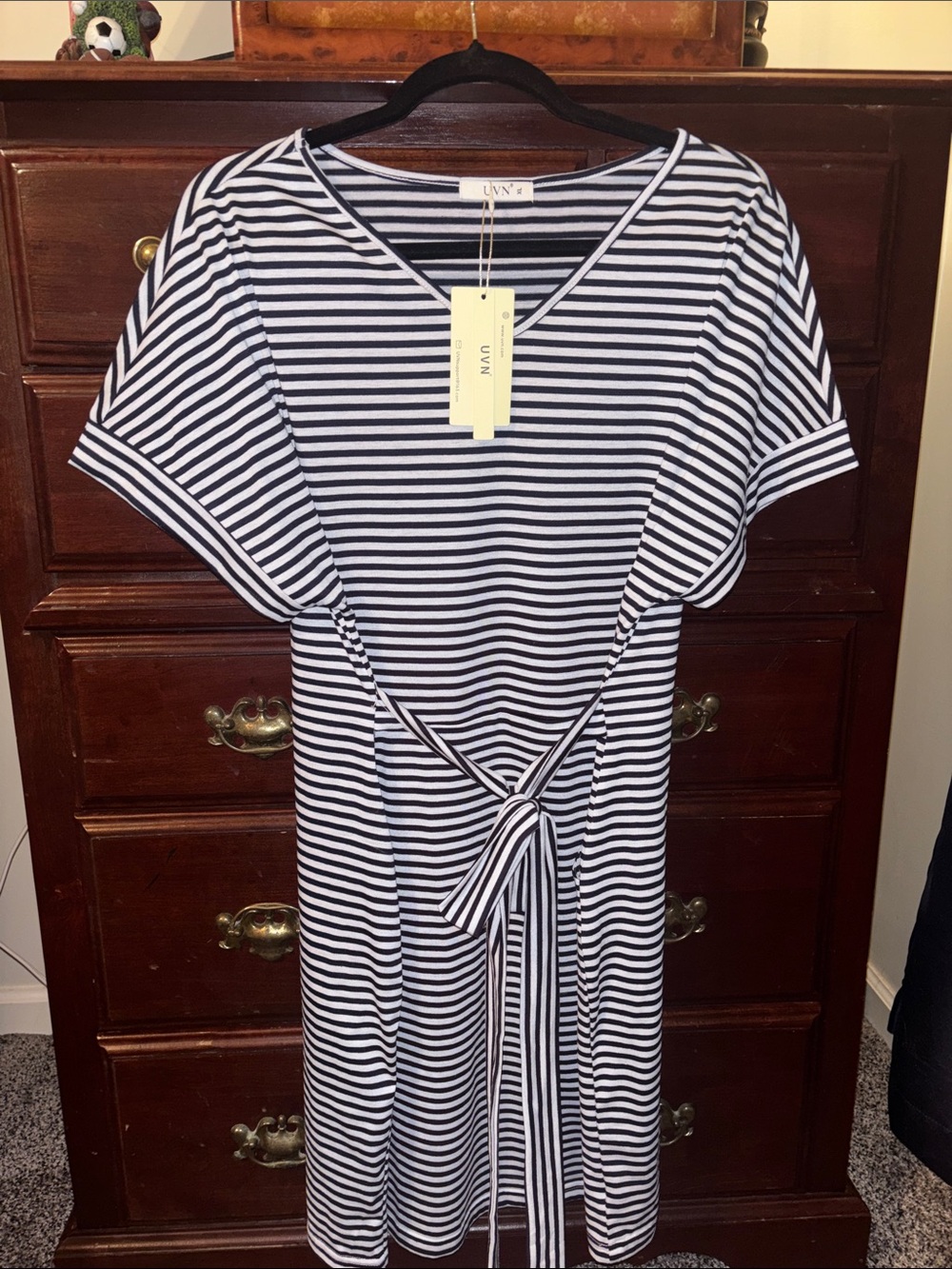 Navy and White Striped Tie-Front Women’s Dress